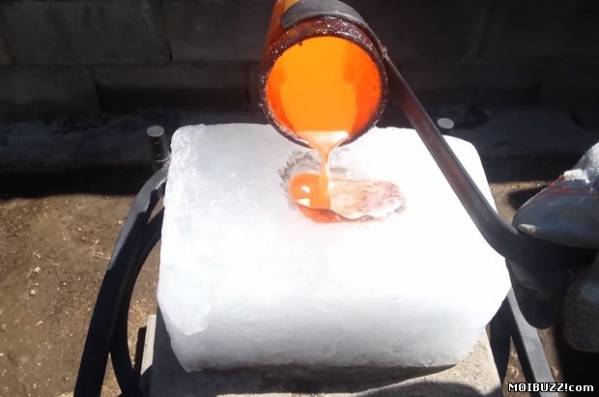 Что произойдет со льдом, если вылить на него расплавленную медь? (фото+видео)